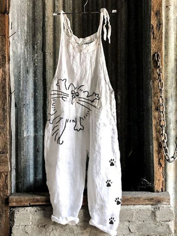Sweet Christmas Print Vintage Suspender Pants