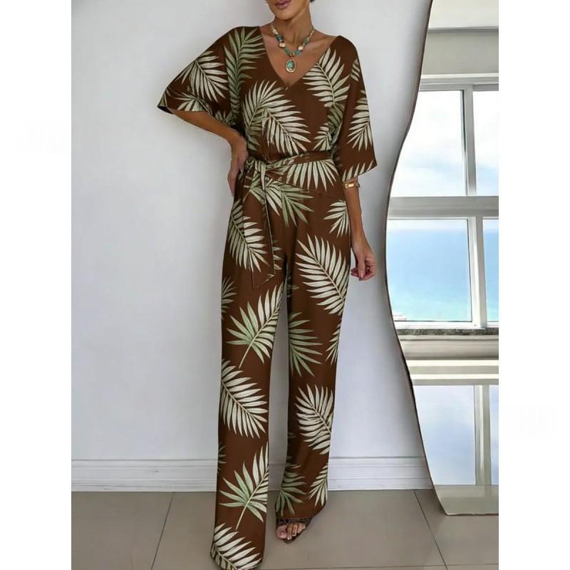 Chic V-Neck Casual Mid-Length Dress with Belt