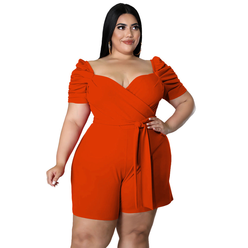Plus Size Casual Belted Solid Jumpsuit