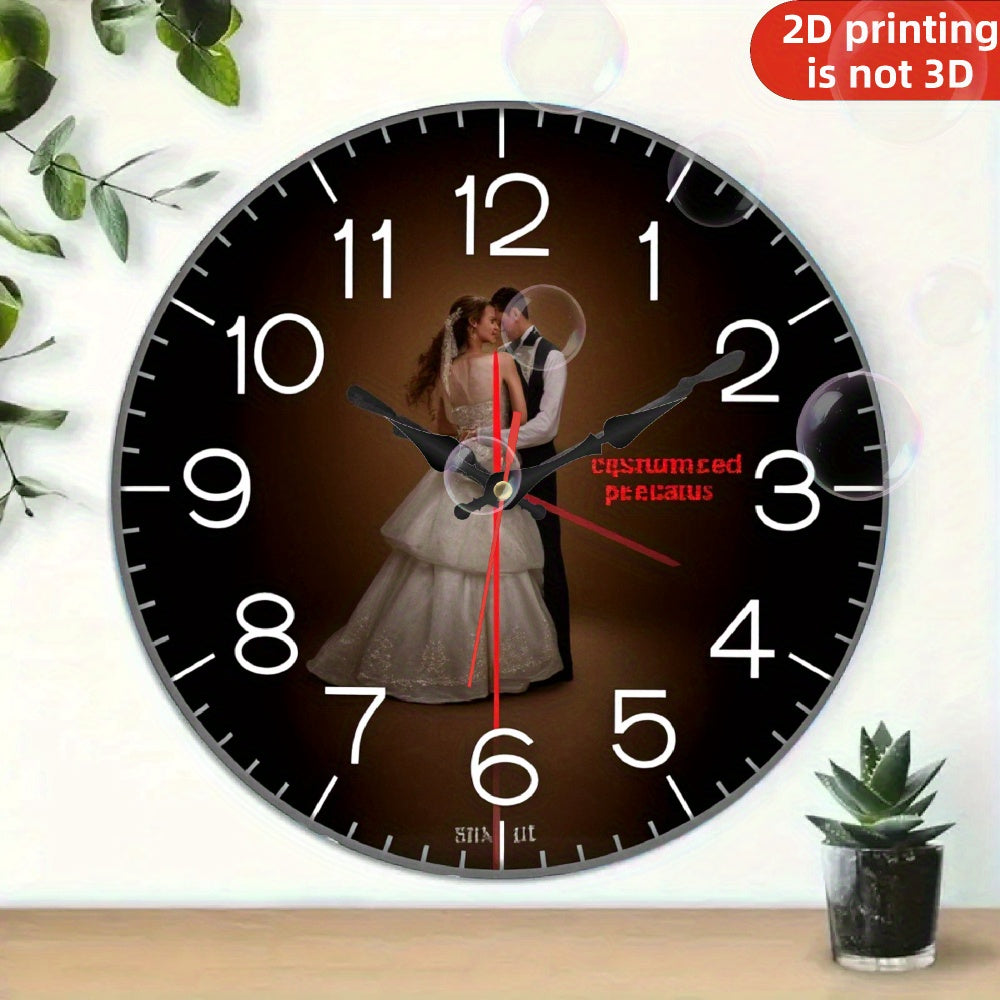 Personalized 12-Inch Photo/Text/Number Wooden Wall Clock - Custom Picture, Quartz Movement, Silent Non-Ticking, Large Round Face with White Hands & Black - Artificial Wood for Weddings, Birthdays, Home Decor (AA