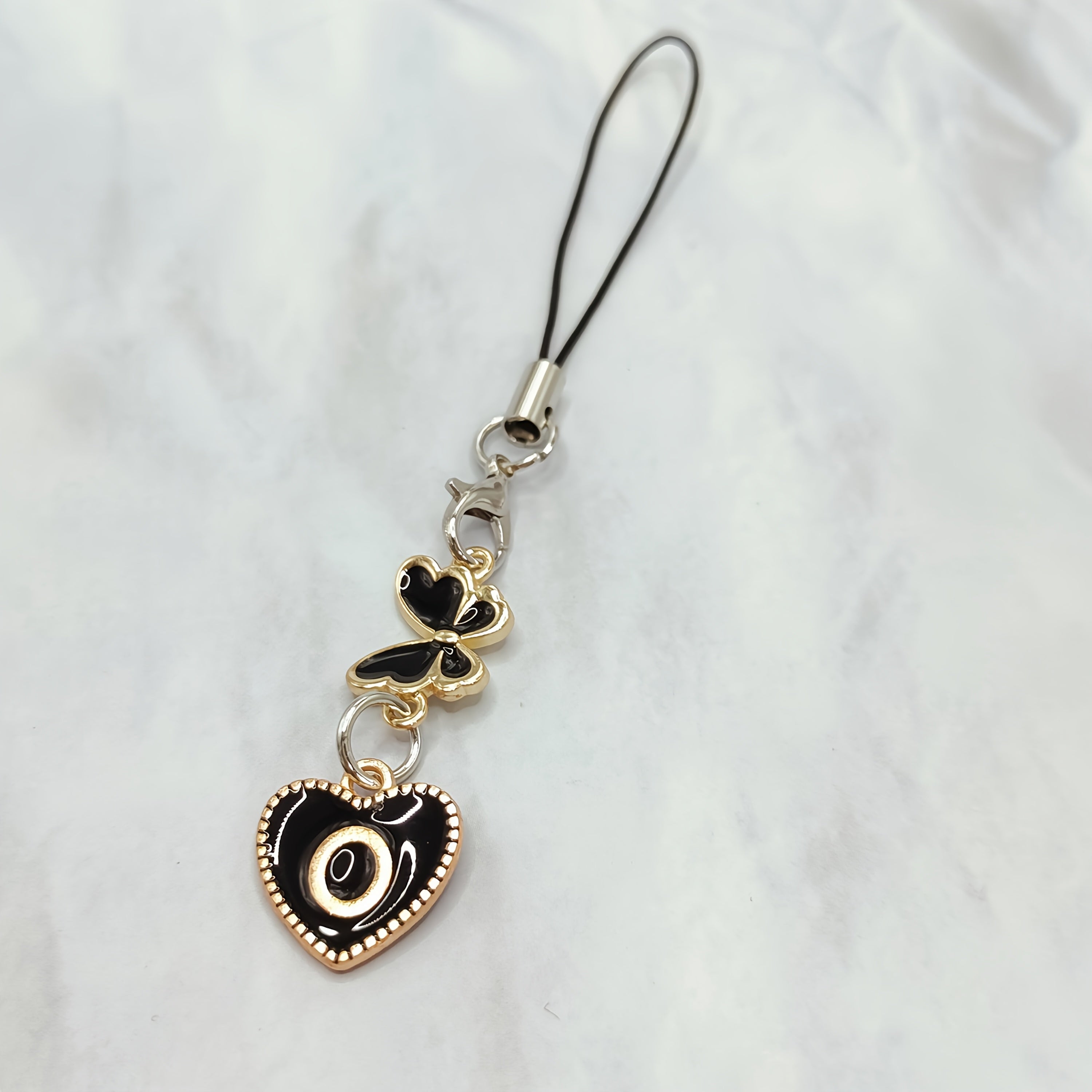 Black Letter A‑Z and Butterfly Phone Charm – Durable Aluminum Alloy