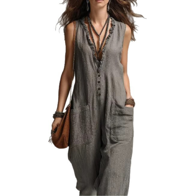 Womens Solid-color Lace Jumpsuit