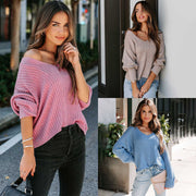 Casual V-Neck Solid Color Long Sleeve Sweater