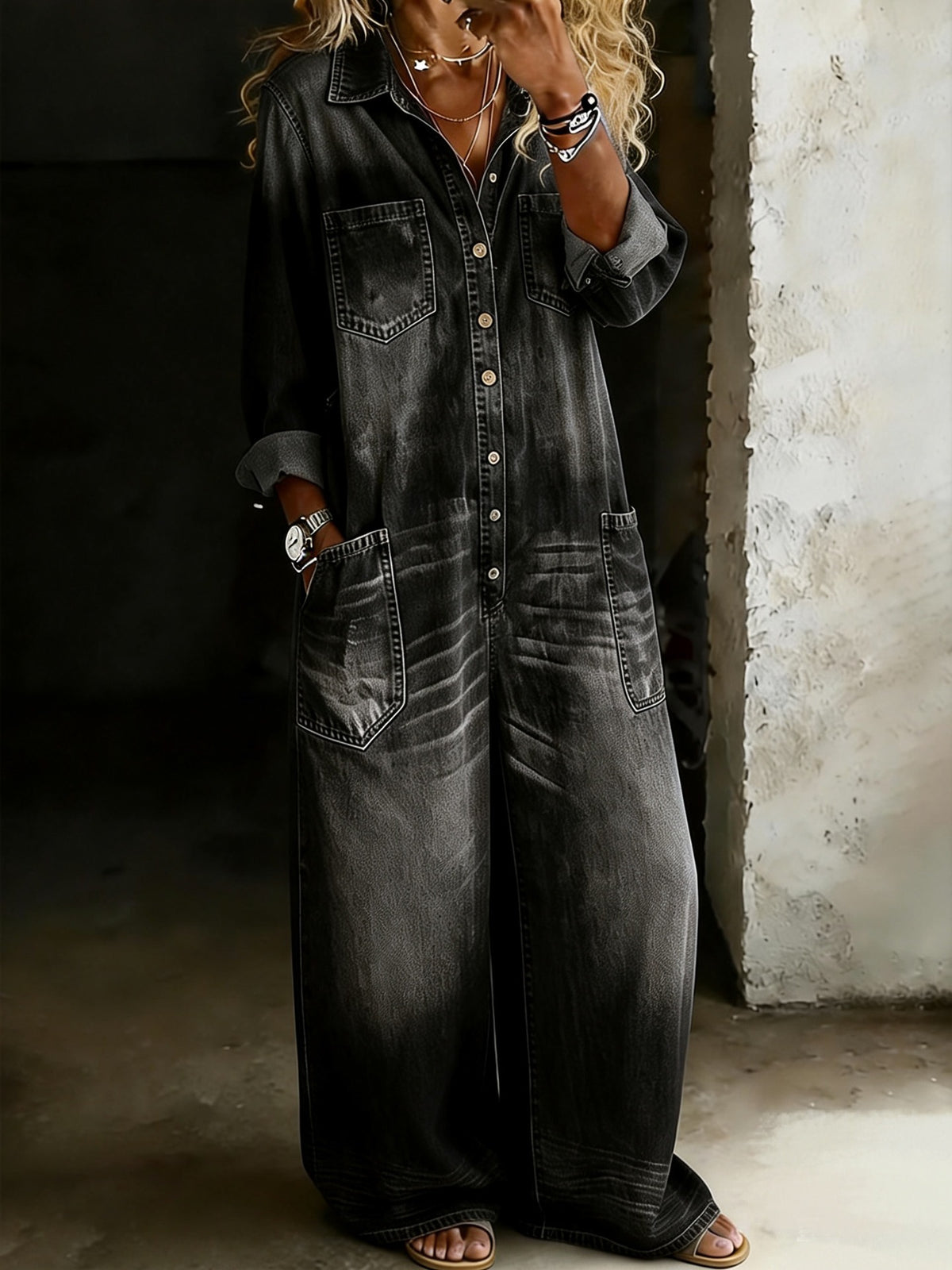Retro Vintage Wide-Leg Casual Jumpsuit