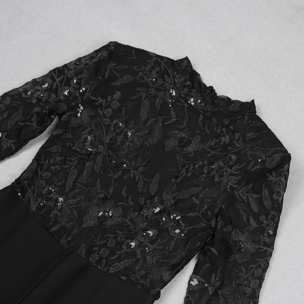 Elegance Lace See-Through Long Sleeve Evening Jumpsuit