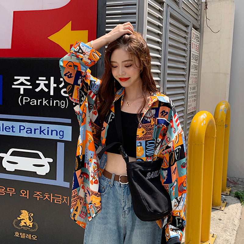 Sun-protective Vintage Floral Shirt Couples Outerwear Versatile Hong Kongstyle Shirt