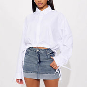 Womens Fashionable Casual Drawstring Lace-Up Shirt With Long Sleeves