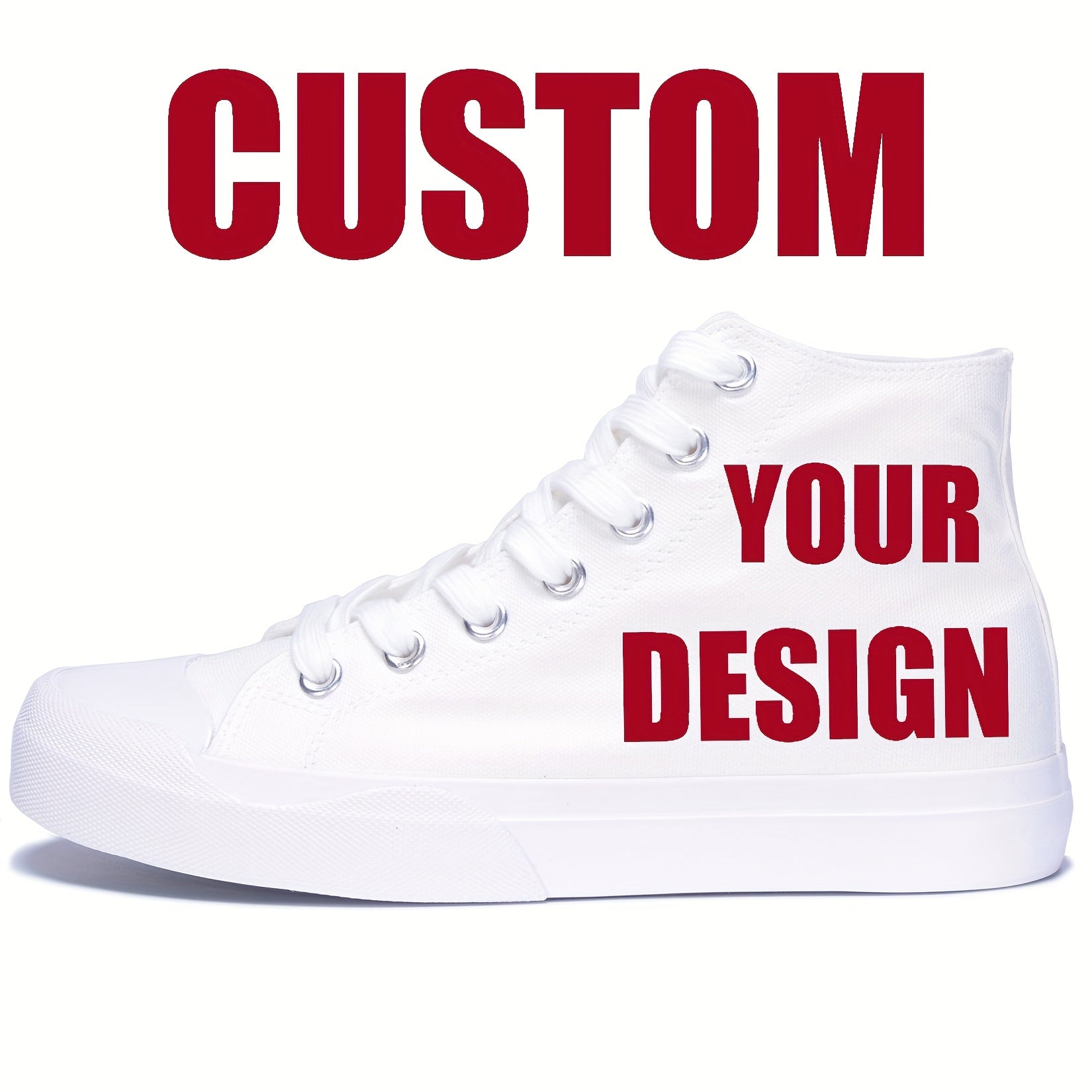 Custom Photo Canvas Sneakers – White Low‑Top, Plus Size, Unisex