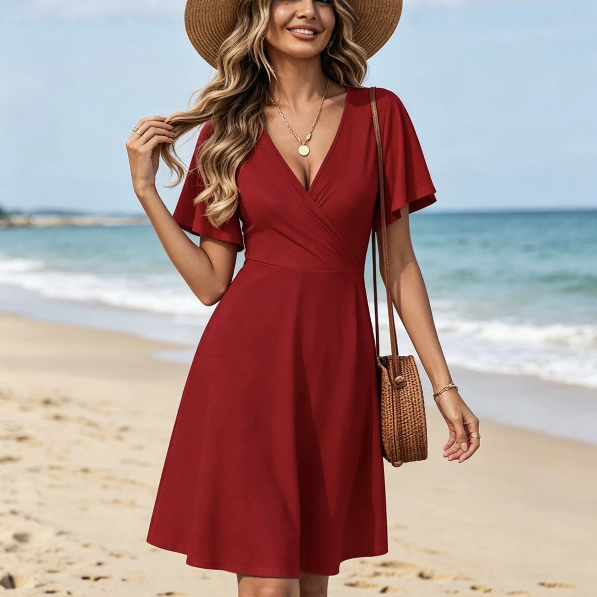Elegant and Chic New Floral-print V-neck Dress