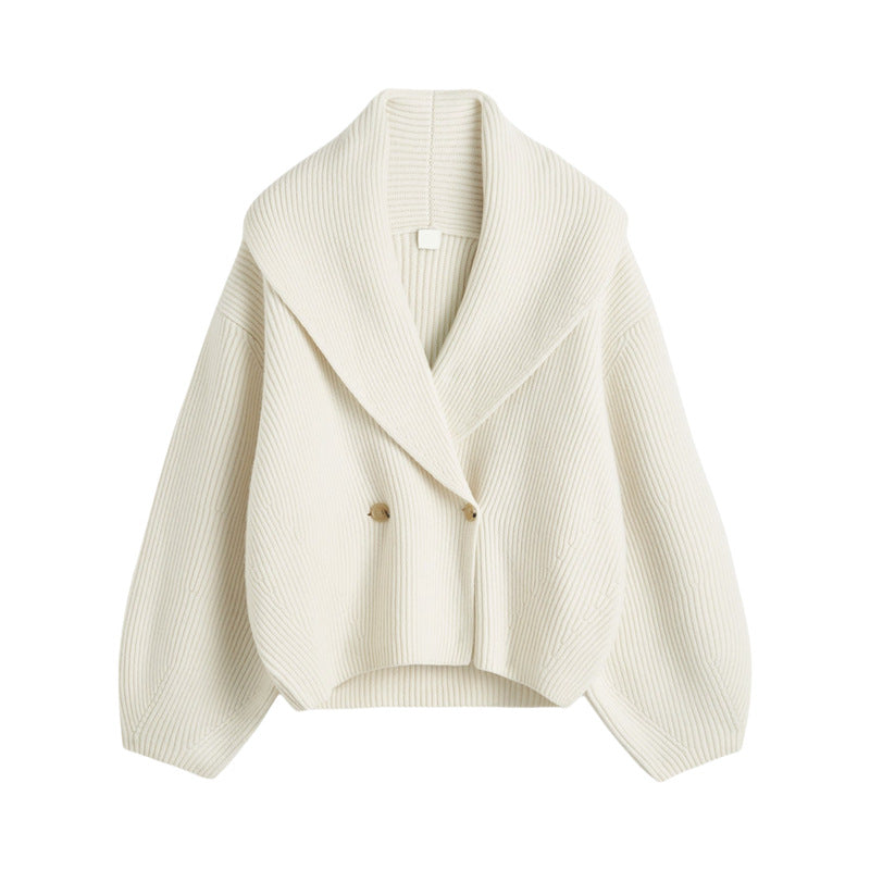 Women's Simple Loose Cardigan with Curved Collar