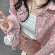 Striped Sun-Protective Cardigan Shirt Niche Womens Top