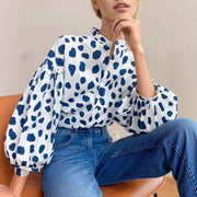 Chic Polka Dot Lantern Sleeve Work Top