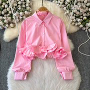 Solid Color Ruffled Edge Blouse for Women