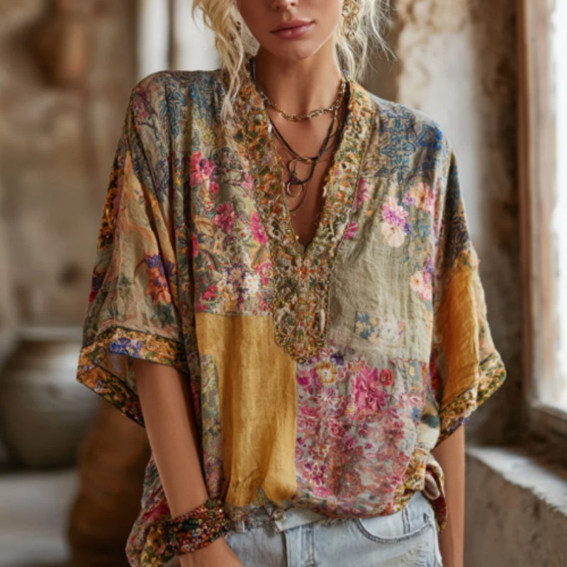 Vintage Tie-Dye V-Neck Shirt – Bright Yellow Summer Tee