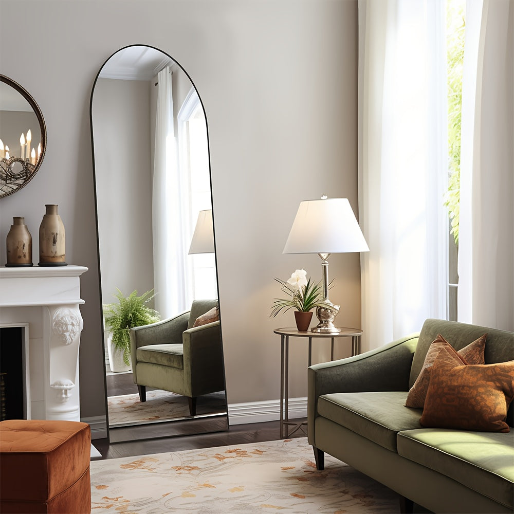 Full-length floor mirror with aluminum frame for bedroom or living room