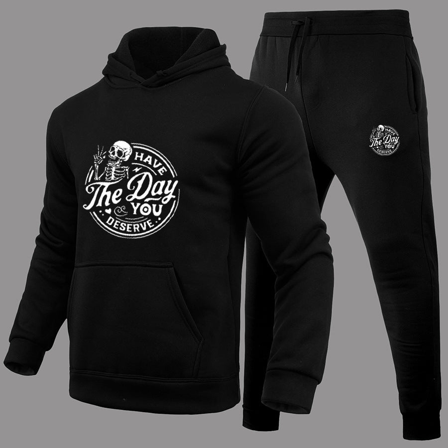 Chic Black Hooded Casual Sweatshirt & Pants Set
