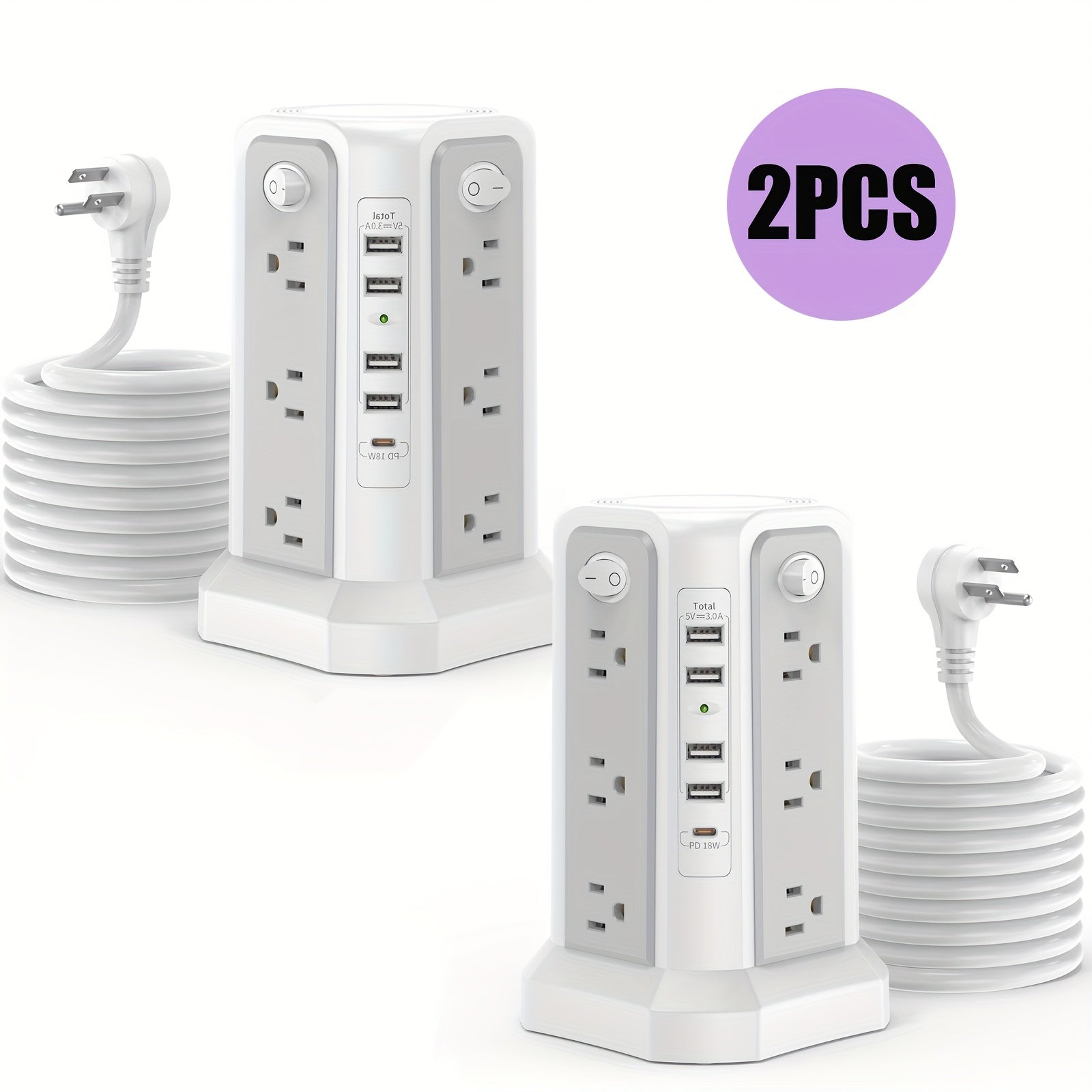New Product: Flat Plug with USB/USB-C Ports, 8/12/16 AC Socket Power Board, Power Board with Multiple USB Charging Ports And Surge Protection, Extension Cord Desktop Power Board