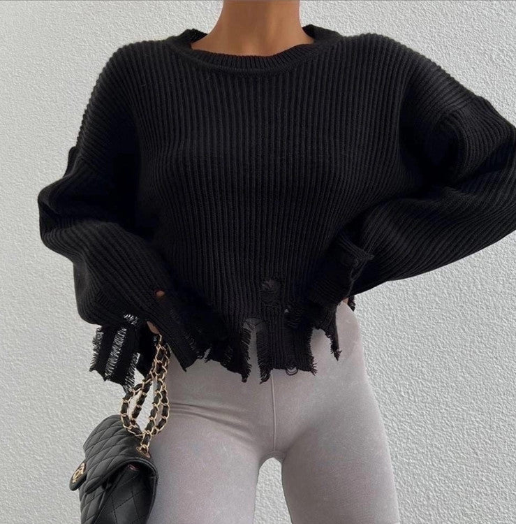 Chic Ripped Oversized Knit Sweater for Women