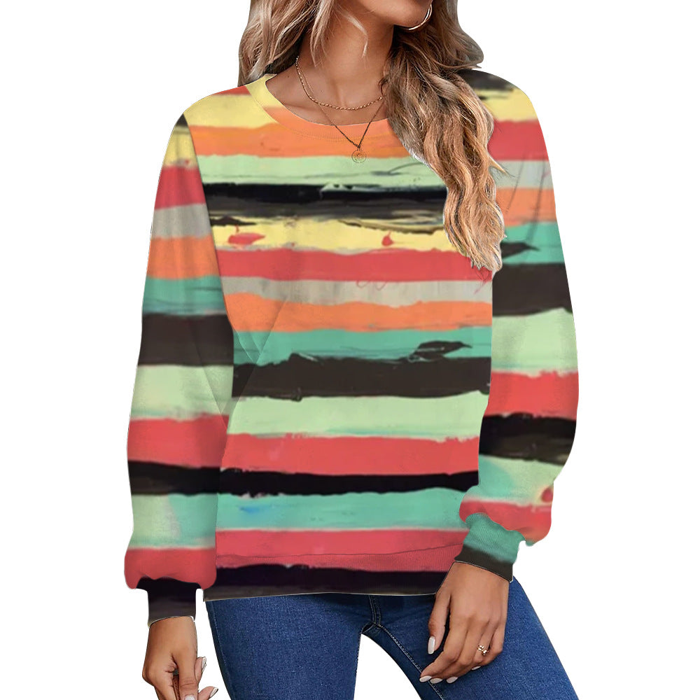 Women's Casual Fall Winter Printed Long Sleeve Round Neck Sweater
