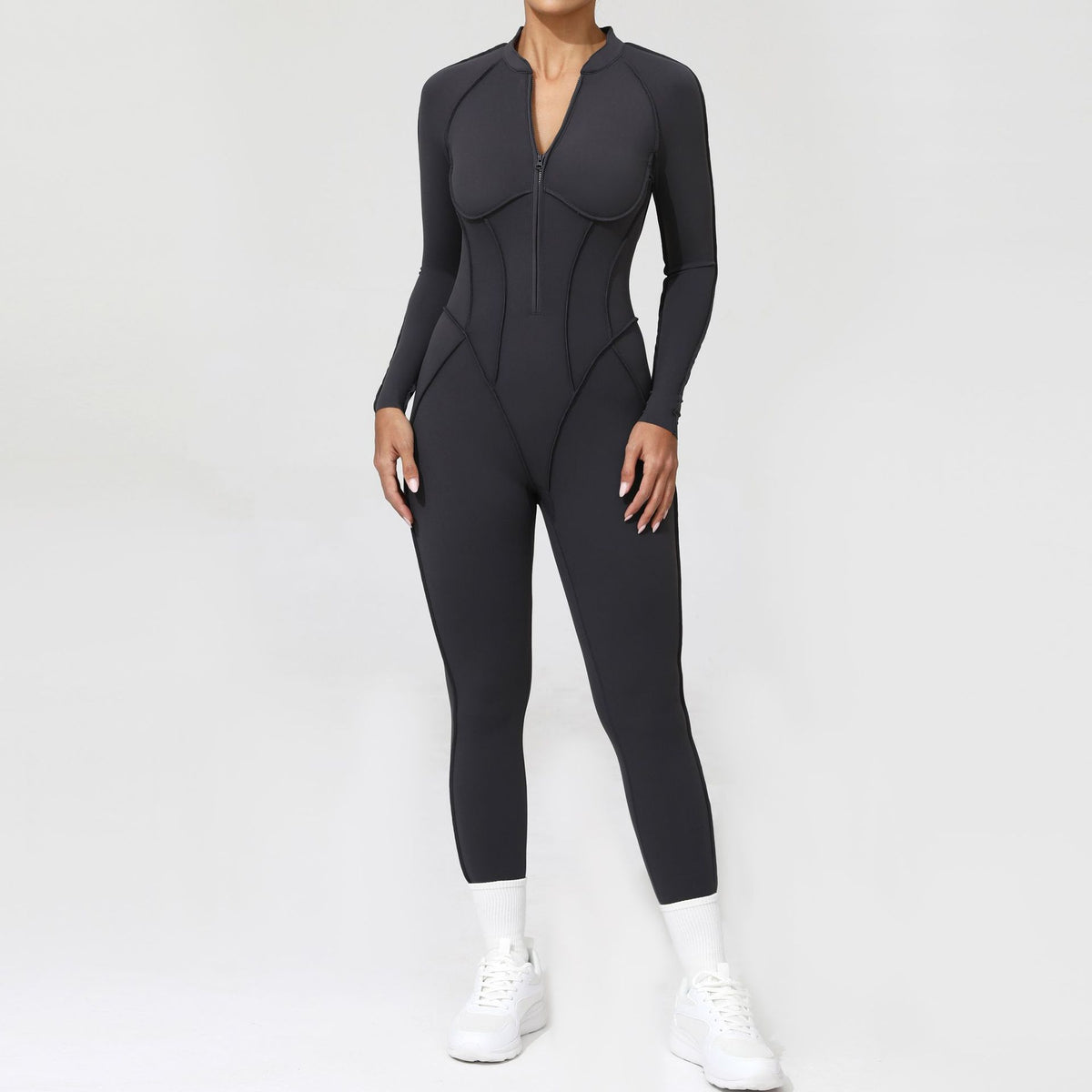 Women's Half-Zip Long Sleeve Yoga Jumpsuit