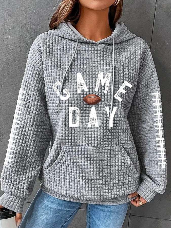 Women's Rugby Print Waffle Hooded Sweatshirt