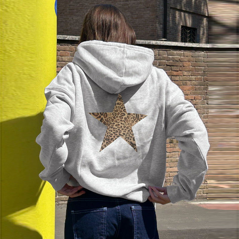 Women's Star Print Loose Hooded Sweatshirt