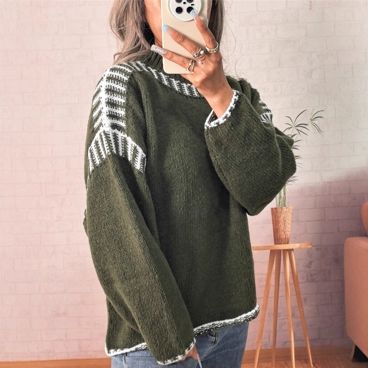 Leisure Pullover Half Turtleneck Knitted Sweater for Women