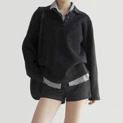 Chic Contrast Stitching False Two-Piece Sweater