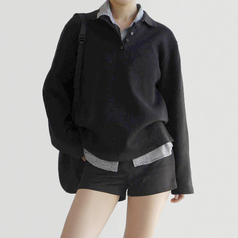 Chic Contrast Stitching False Two-Piece Sweater