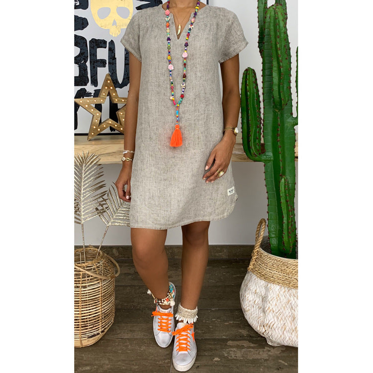 New Amazon Wish Hot Spring Summer Loose Skirt Short Sleeve V-neck S…