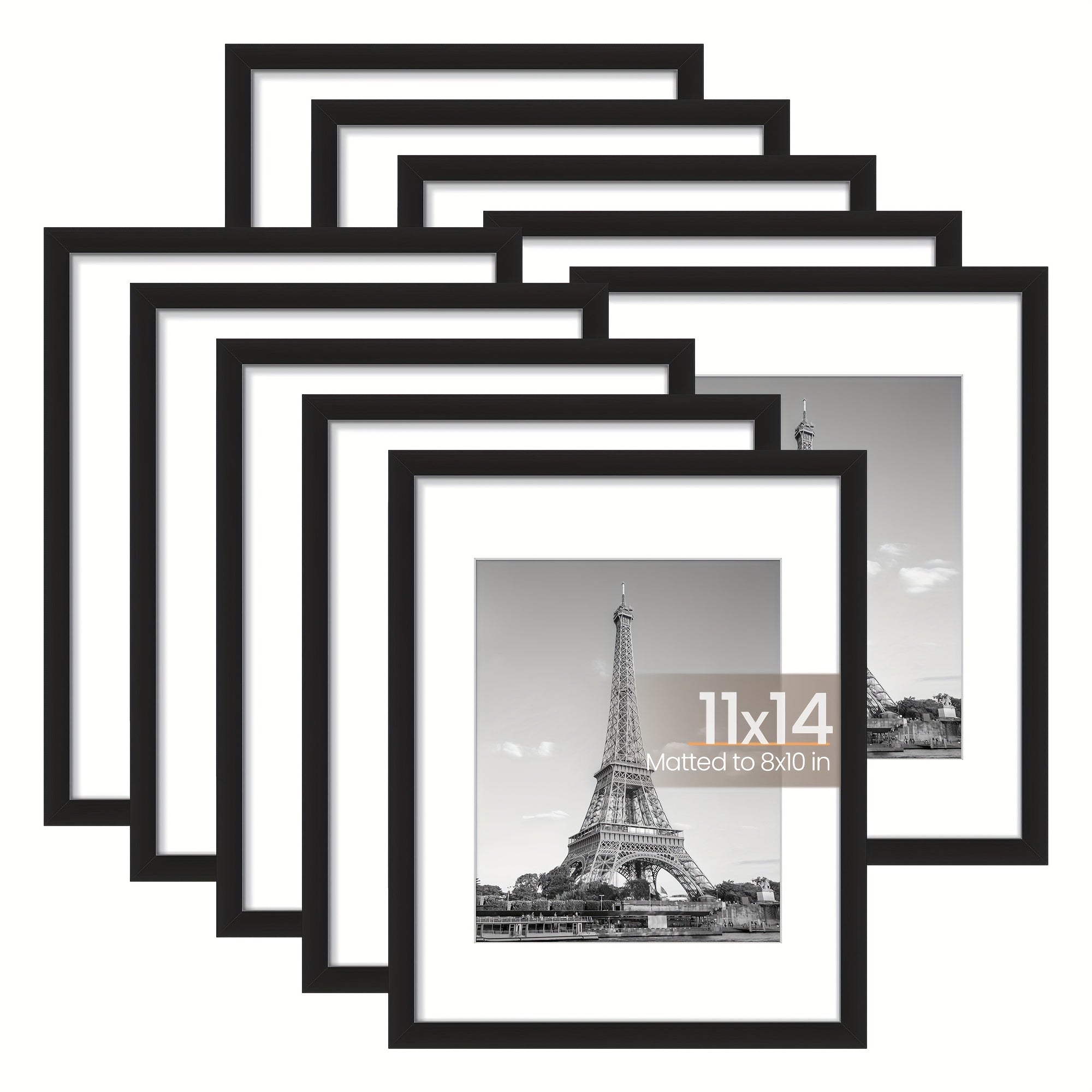Black 10pcs 11x14 Picture Frame, Display Pictures 8x10 With Mat Or 11x14 Without, Multi Photo Frames Collage For Wall Display, Suitable For Displaying Photos