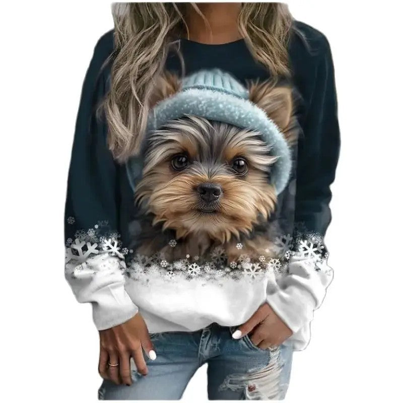 Cute Rabbit Print Round Neck Long Sleeve Sweater