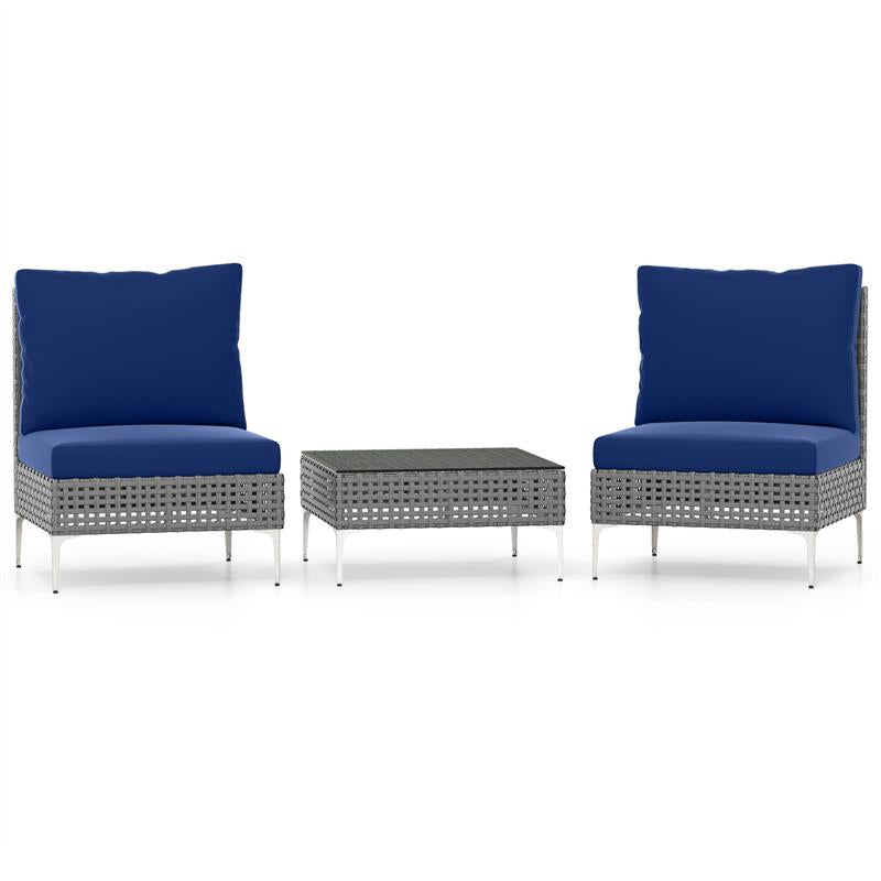 5pcs Outdoor Furniture Set Patio Rattan Chairs with Tempered Glass Coffee Table