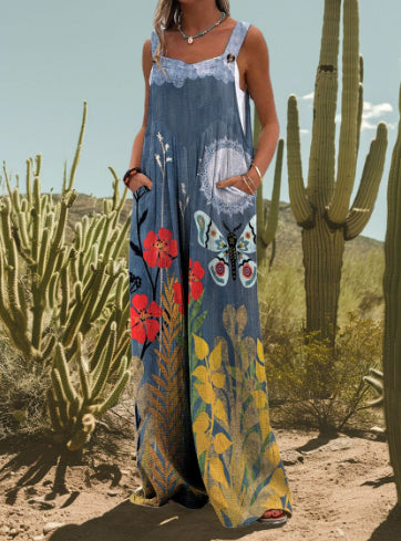 Chic Abstract Print Sleeveless Jumpsuit