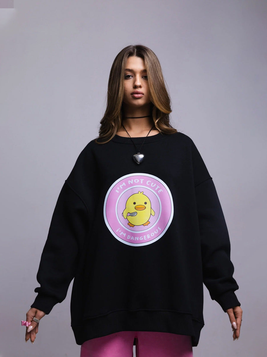Cute Duck Print Loose Casual Sweater for Women
