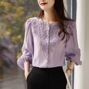 Elegant Style Round Neck Long Sleeve Shirt Lantern Sleeve