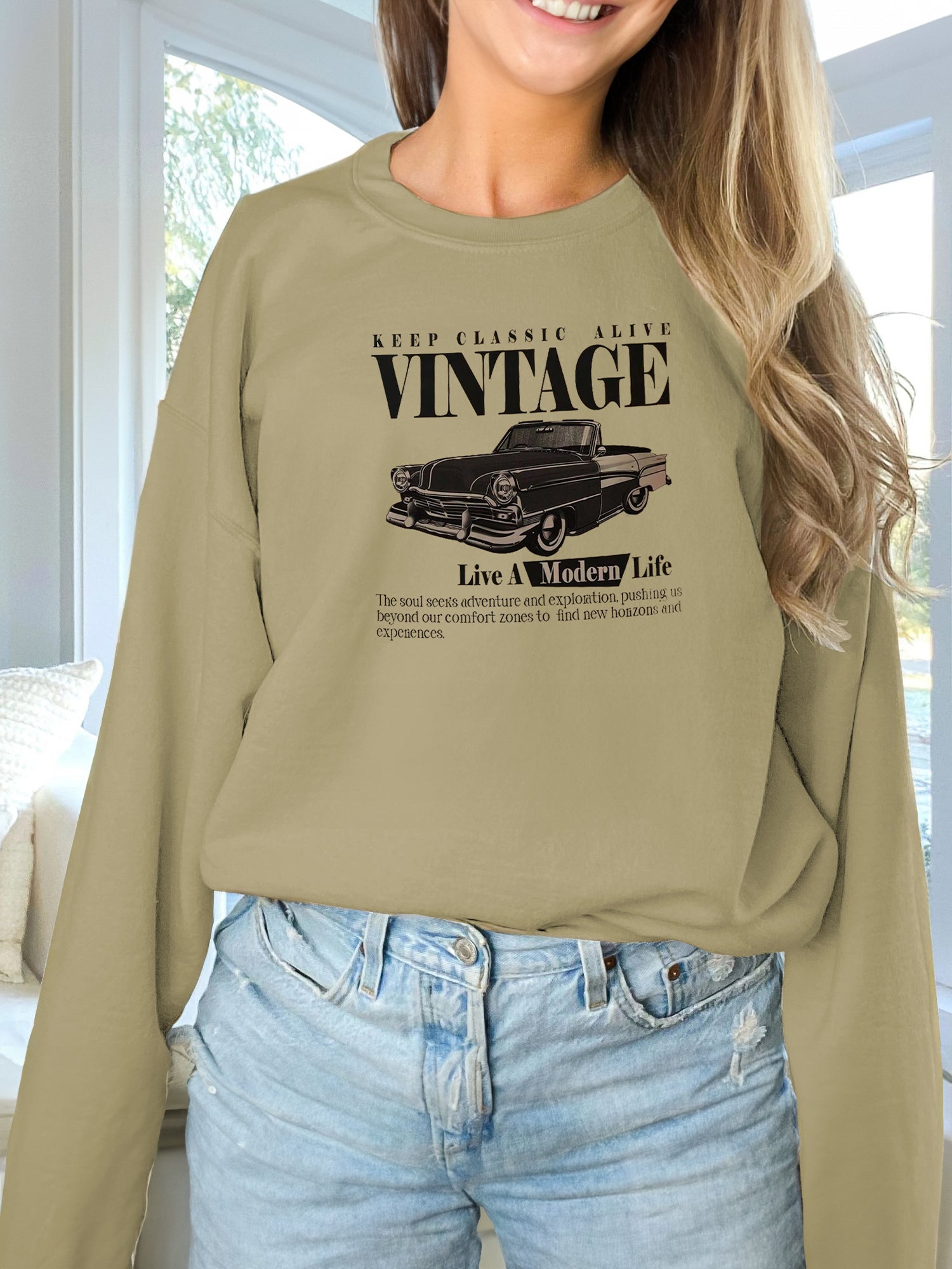 Women's Cozy Solid Color Long Sleeve Pullover Sweatshirt