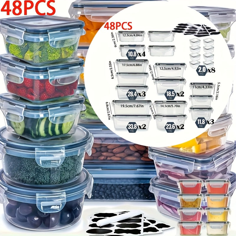 24/48Pcs Food Storage Containers Set Kitchen Organizers Meal Prep Container Airtight, BPA-Free Stackable Reusable Snack Lunch Containers, Easy-Snap Lids, Plastic Snapware With Free Labels And Marker