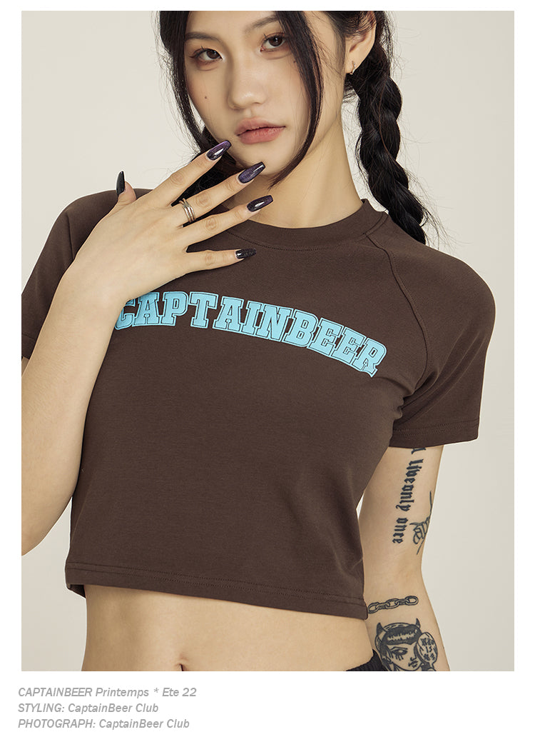 Retro American Crop Top Vintage Short Sleeve Summer Tee