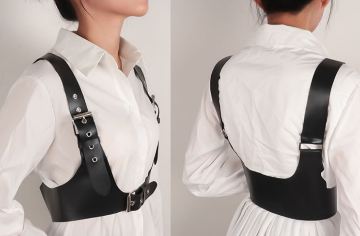 Gothic Punk PU Leather Wide Strap Vest Belt