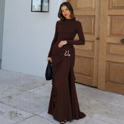 Women's Solid Color Round-neck Long-sleeved Dress