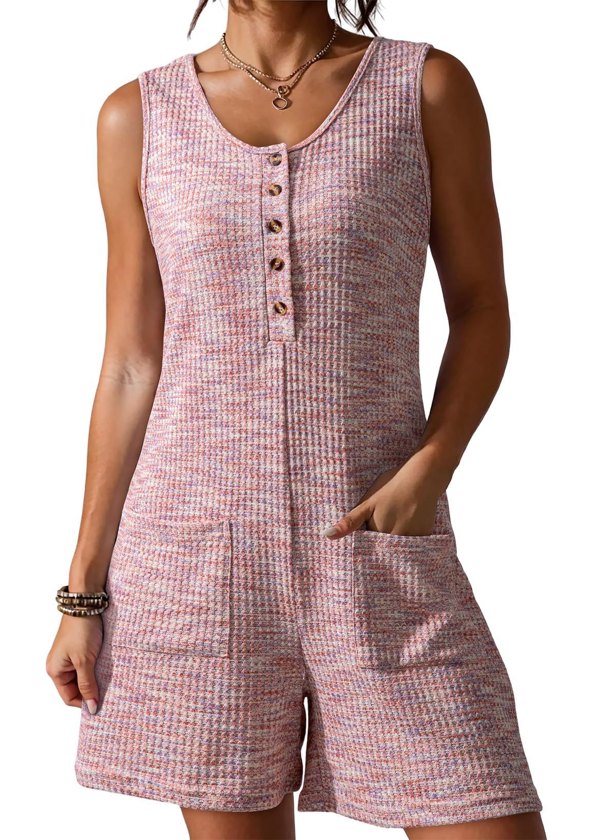 Womens Loose Waffle-Weave Tank Top Wide-Leg Jumpsuit