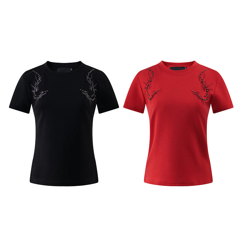 Vibrant Beaded Embroidery Short Sleeve Shirt – Trendy Slim Fit