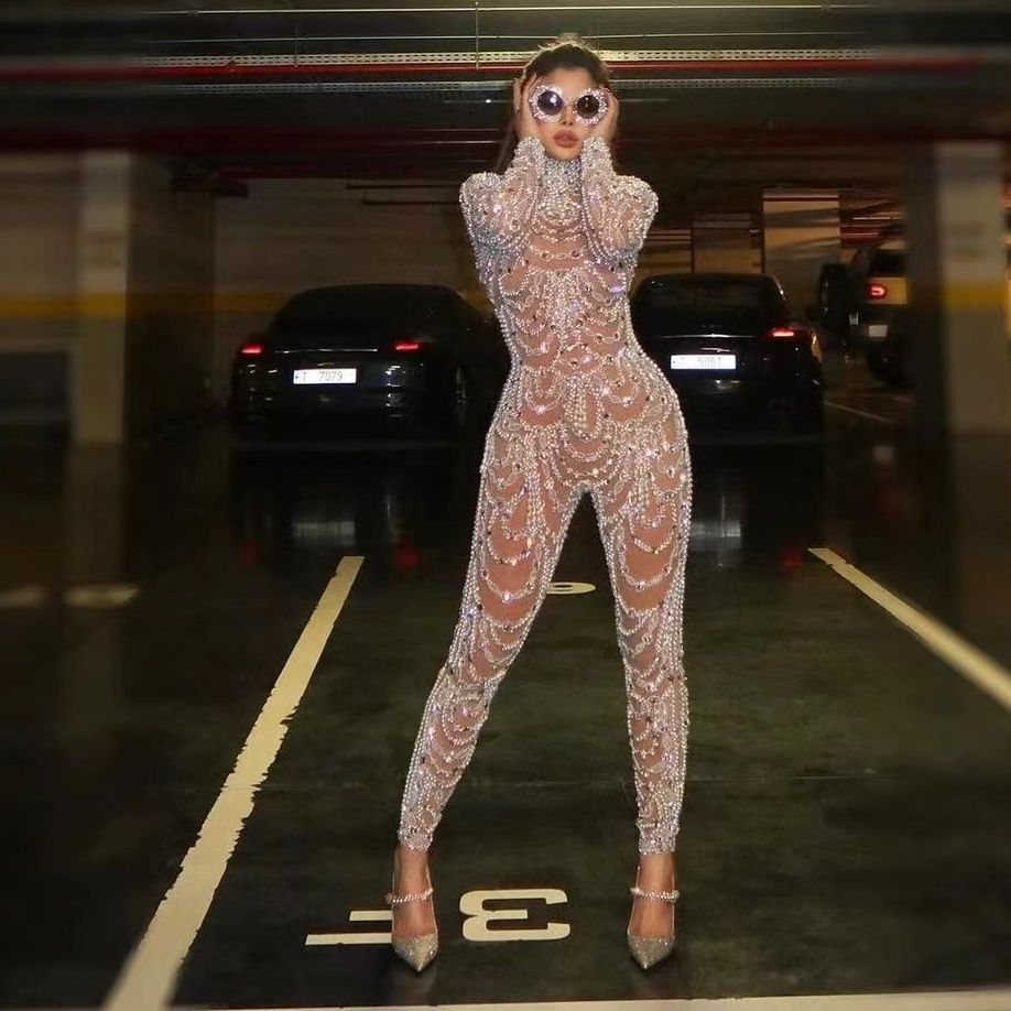 Sequin Sheer Slim Romper Elegant Party Jumpsuit