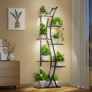 62" Tall 7 Tiered Indoor Plant Stand With LED Grow Lights, Corner Shelves With A Sturdy Metal Frame And Thick Wooden Board, Suitable For Corner Various Plants Storage, Suitable For Living Rooms…
