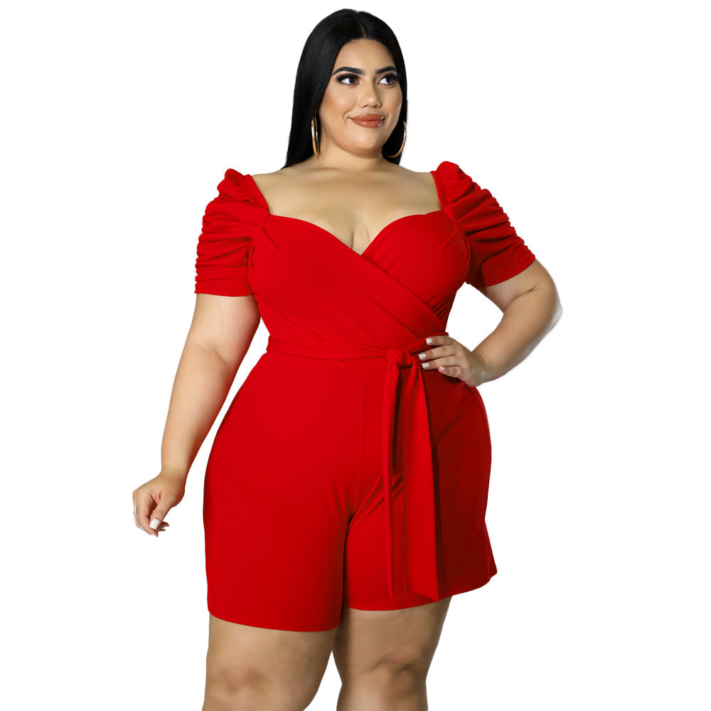 Plus Size Casual Belted Solid Jumpsuit