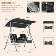 2-Person Outdoor Porch Swing with Stable Stand, Swing Chair Featuring Adjustable Canopy & Built-in Cup Holders, Weather-resistant Leisure Furniture for Yard, Garden and Deck