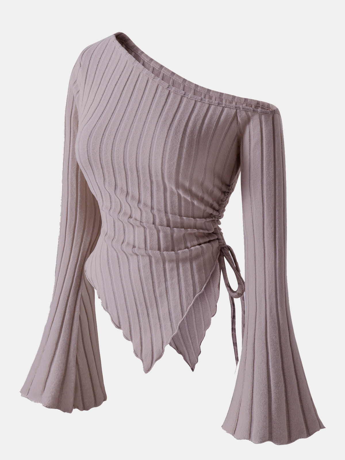 Asymmetric Hem Flared Sleeves Off-shoulder T-shirt