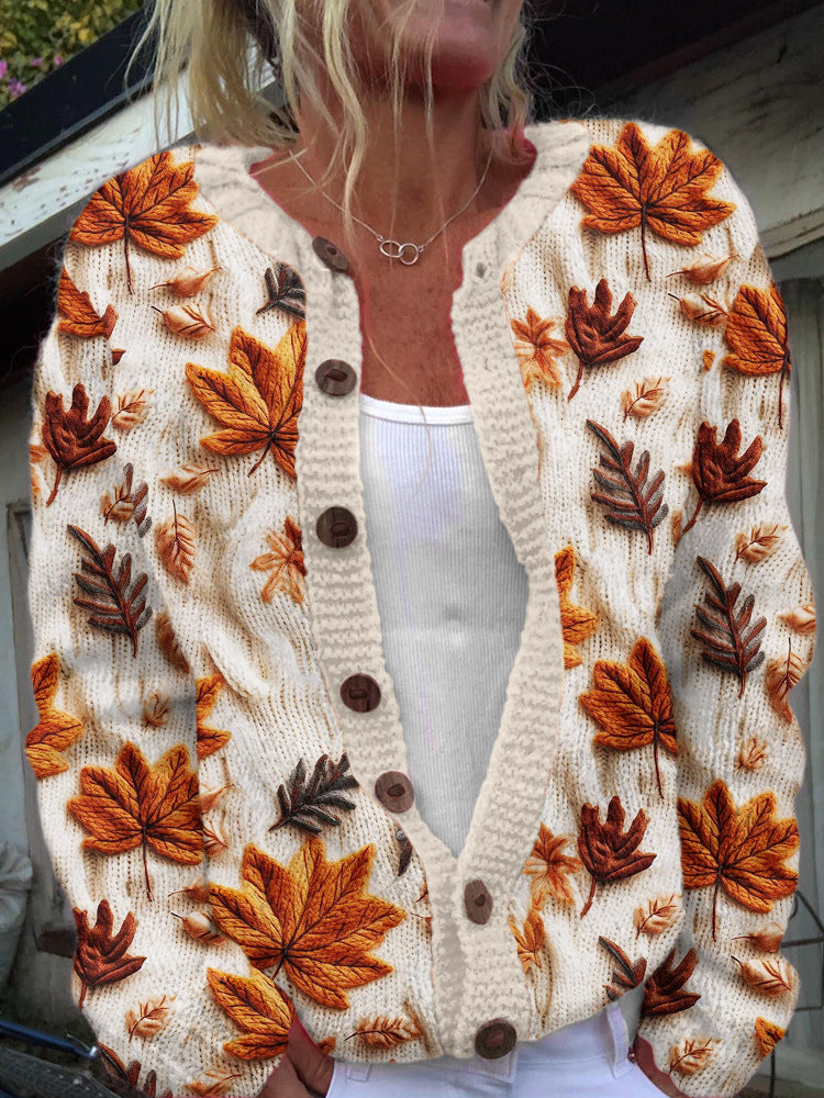 Women's 3D Digital Print Knitted Cardigan Sweater