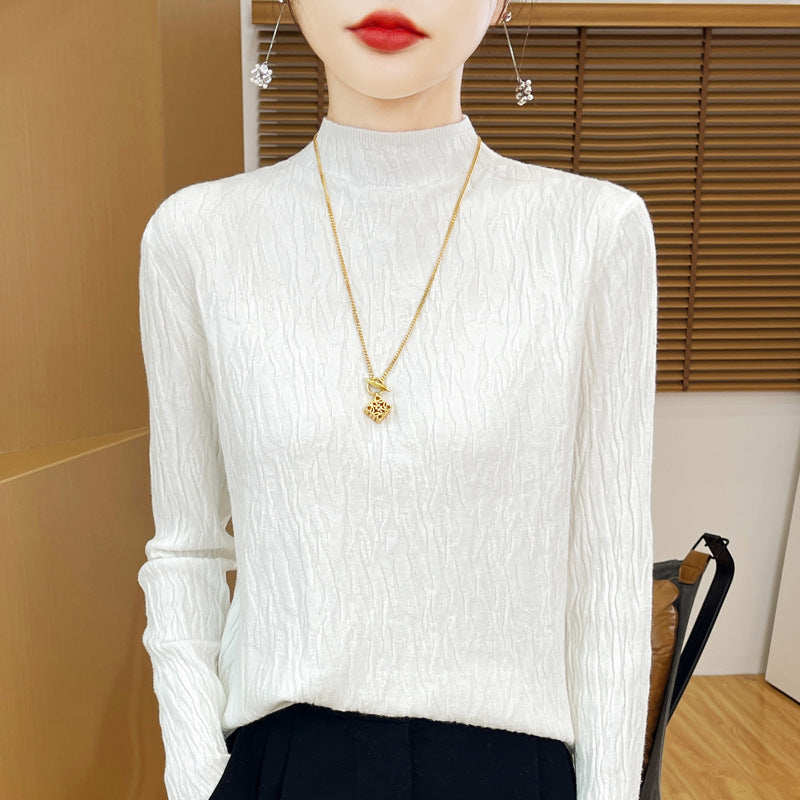 Knitted Jacquard Long-sleeved Sweater for Women As Base Layer